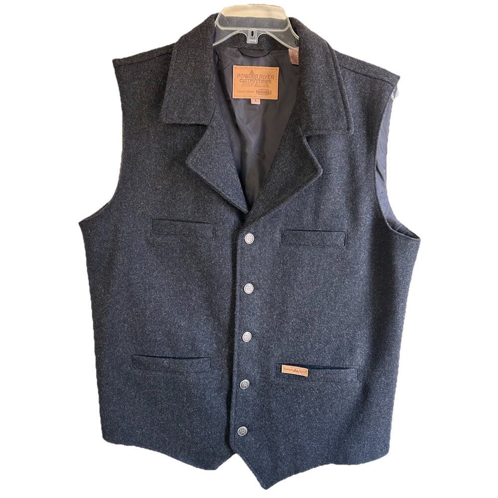 Powder River Outfitters Wool Western Vest Men Large Gray Cowboy Ranch Lined